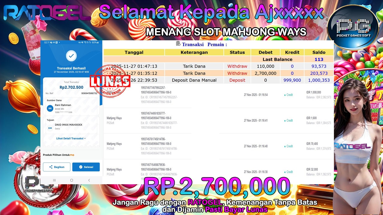BUKTI JACKPOT SLOT MAHJONG WAYS  TERPERCAYA DI INDONESIA TGL 27-11-2025