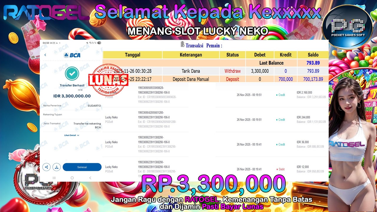 BUKTI JACKPOT SLOT LUCKY NEKO TERPERCAYA DI INDONESIA TGL 26-11-2025