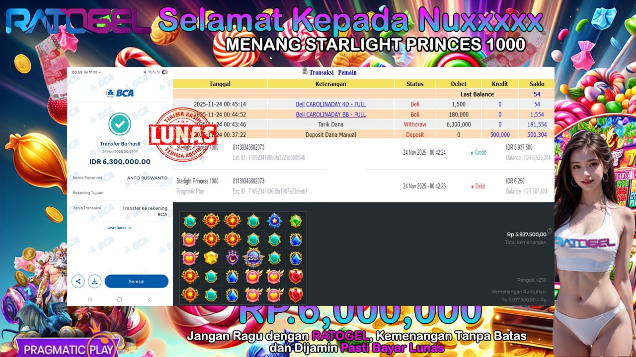 BUKTI JACKPOT SLOT STARLIGHT PRINCES 1000 TERPERCAYA DI INDONESIA TGL 24-11-2025