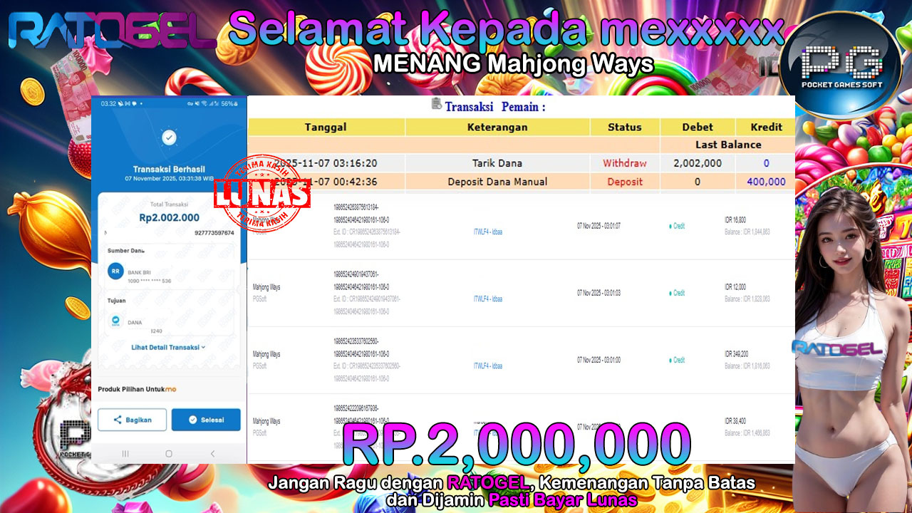 BUKTI JACKPOT SLOT MAHJONG WAYS TERPERCAYA DI INDONESIA TGL 07-11-2025